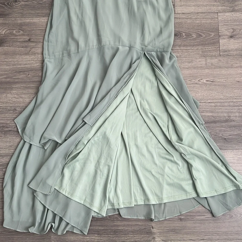 Lulus Tier Elegance Tiered Maxi Dress Large Sage Green Chiffon Long Sleeve *FLAW - Picture 7 of 12